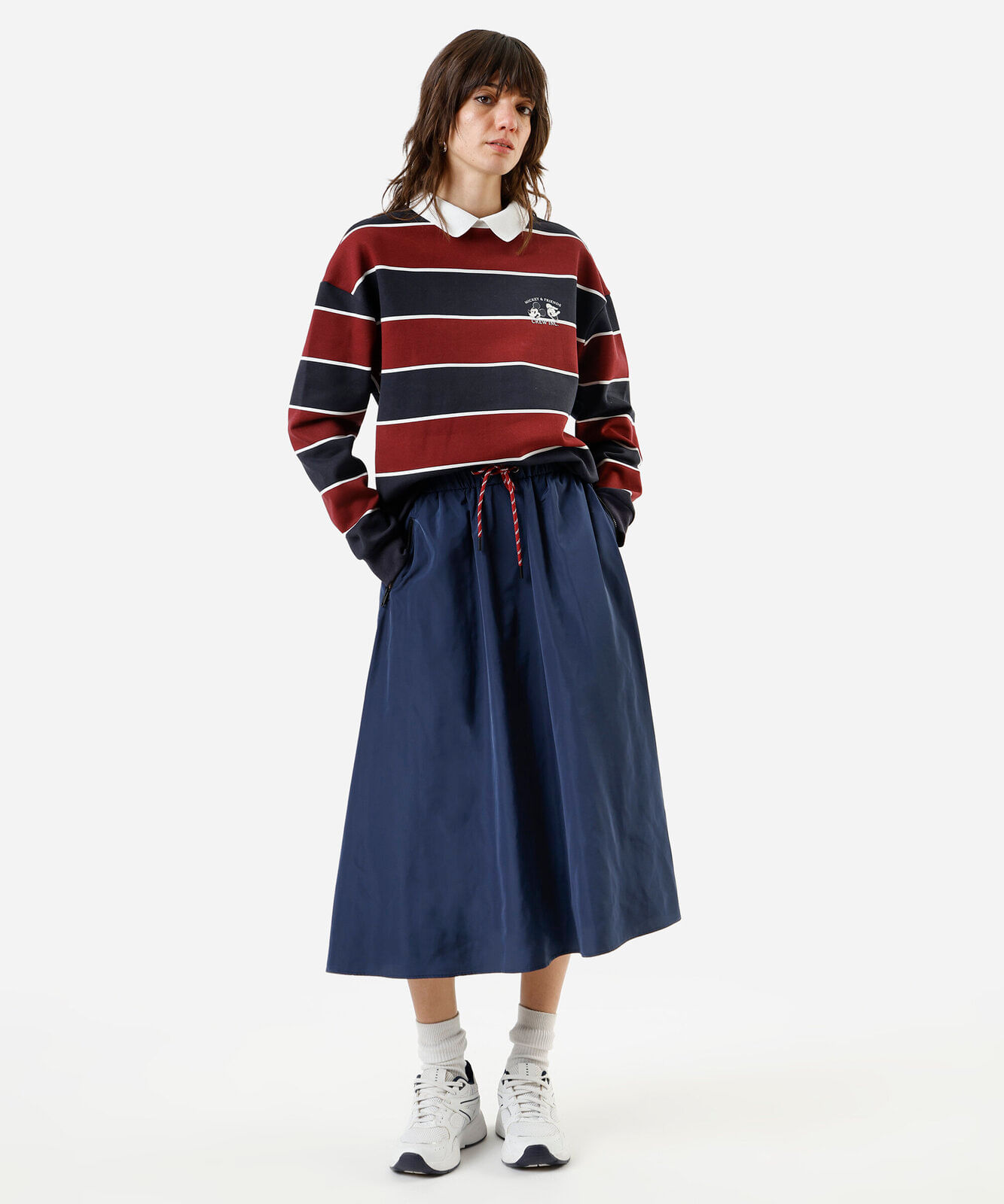 blusão feminino de moletom com esporte listrado mickey - azul marinho