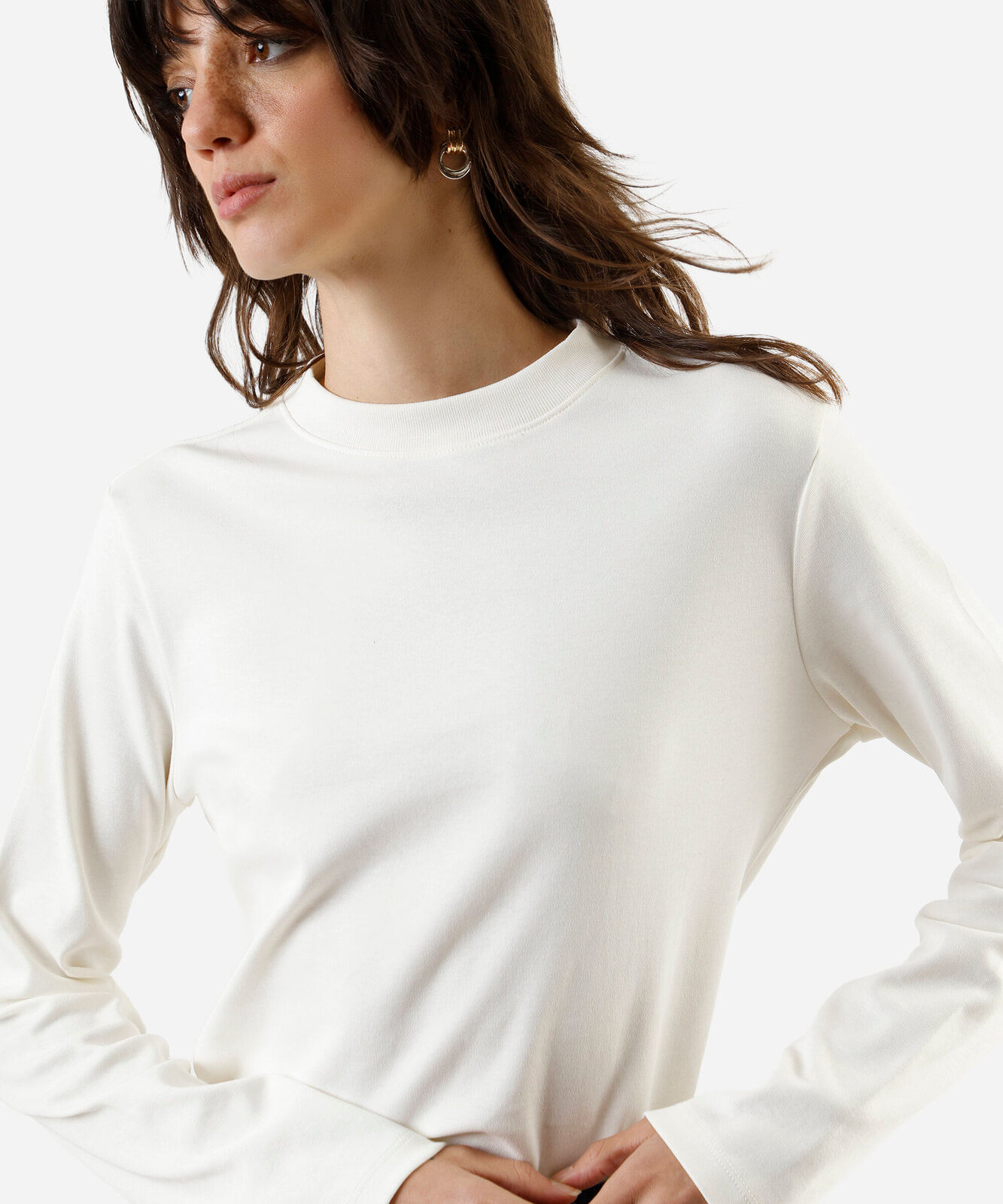 blusa feminina algodão peruano manga longa lisa off white