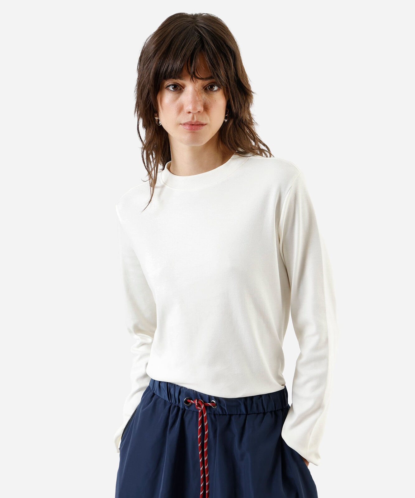 blusa feminina algodão peruano manga longa lisa off white