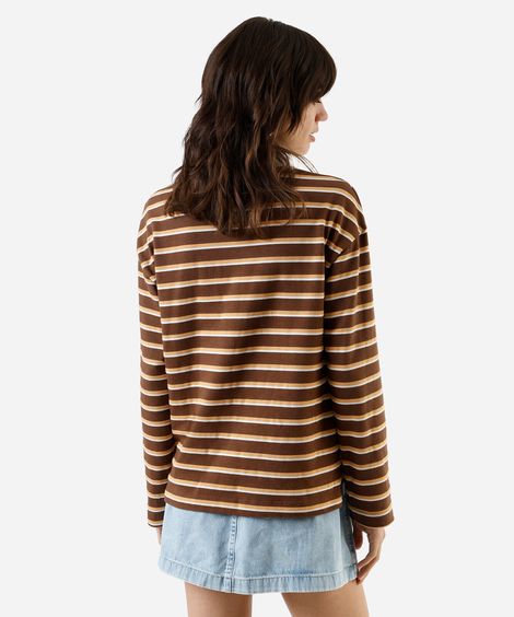 polo feminina manga longa listrada marrom