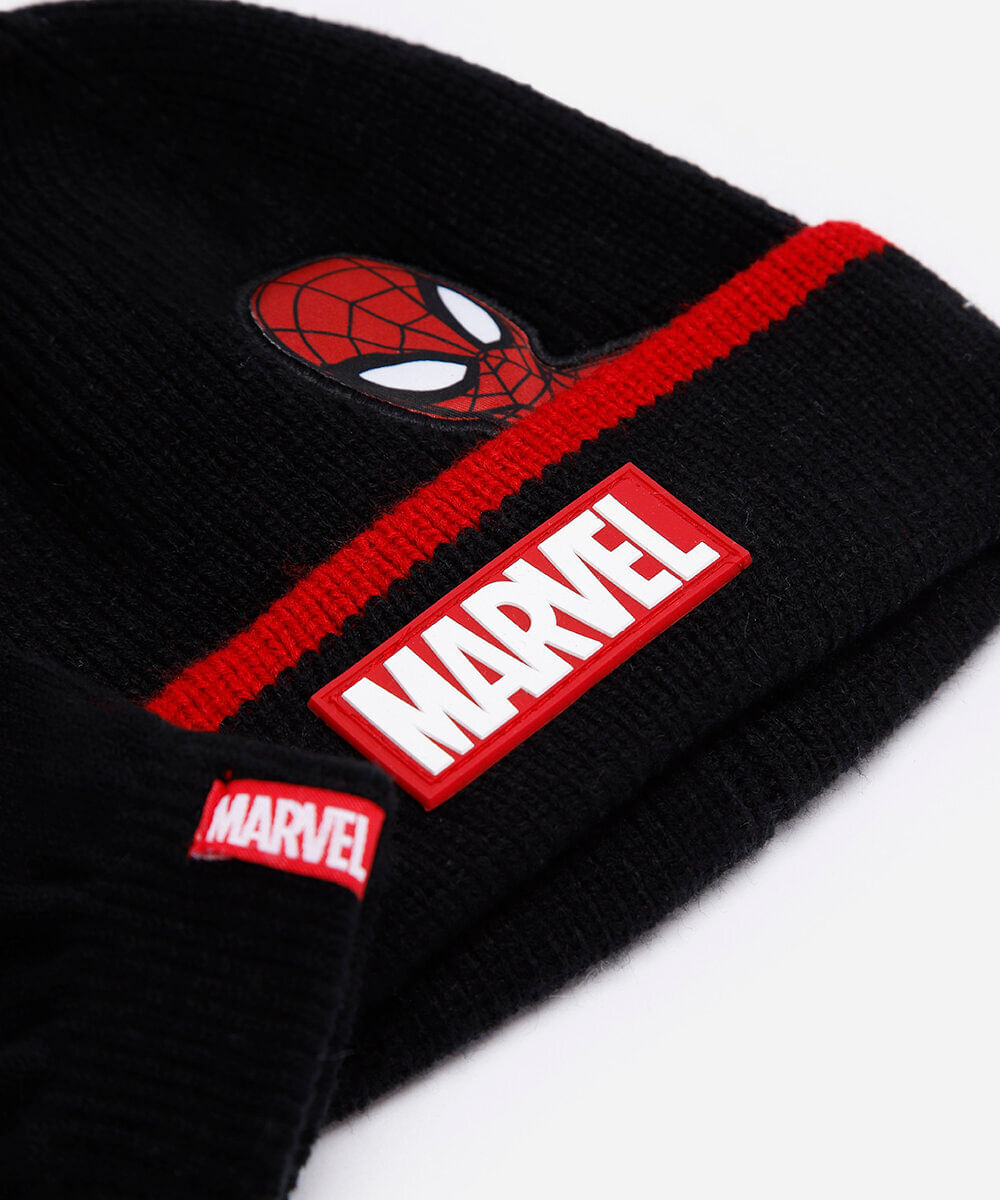 kit infantil de gorro e luvas de tricot homem aranha preto