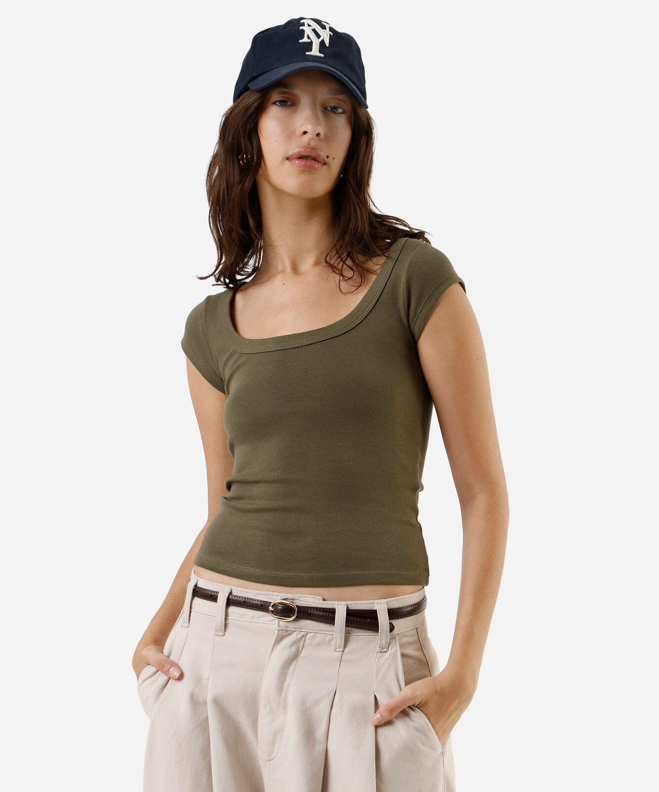 blusa baby look feminina de algodão canelada básica verde