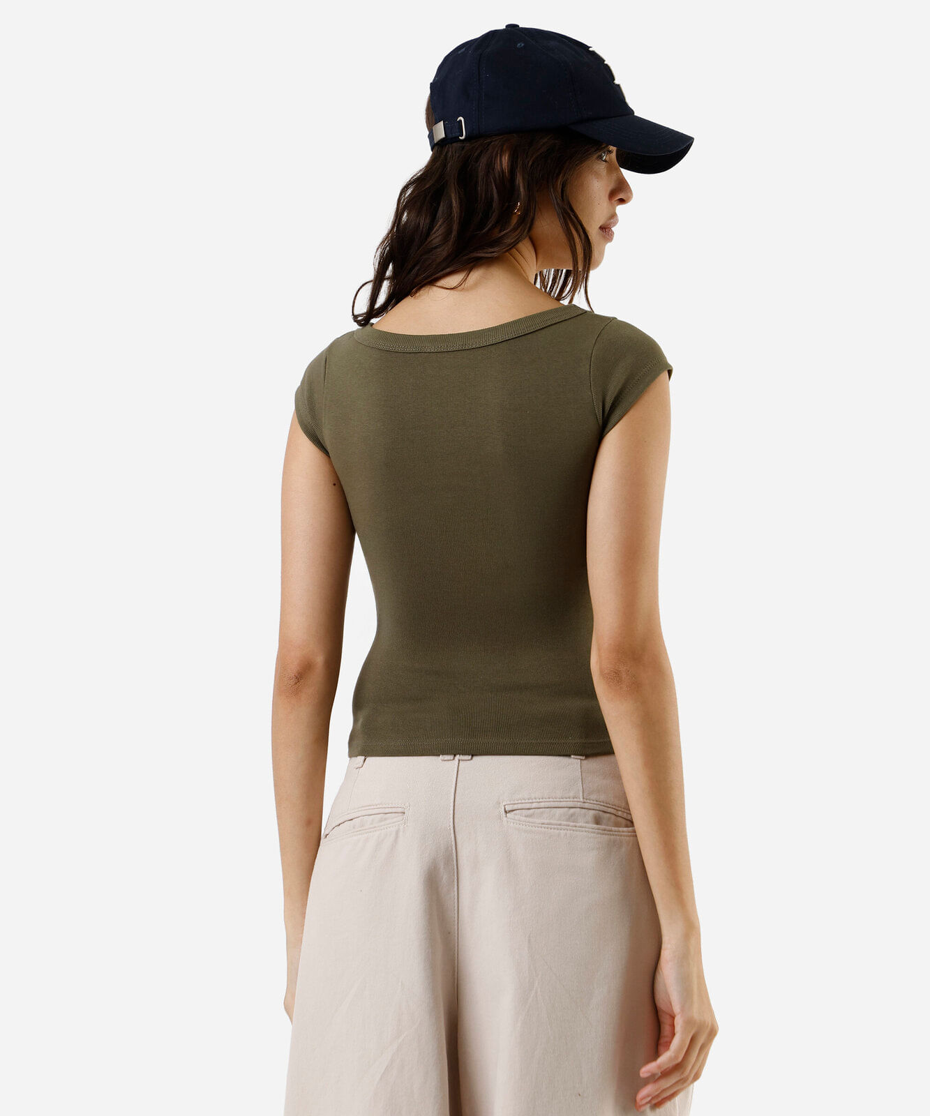 blusa baby look feminina de algodão canelada básica verde