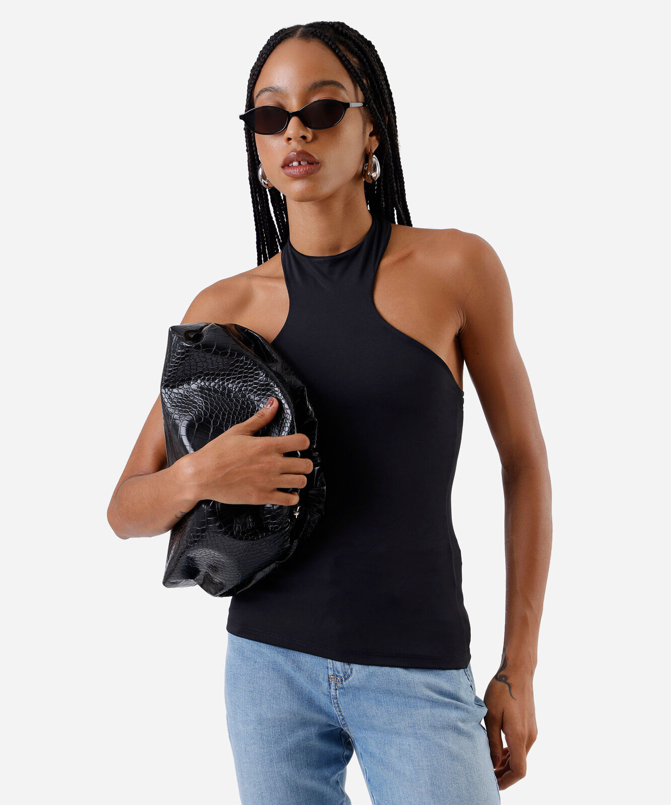 bolsa clutch croco com alça removível preta