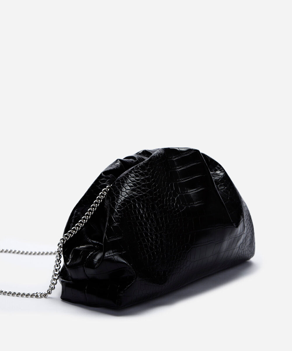 bolsa clutch croco com alça removível preta