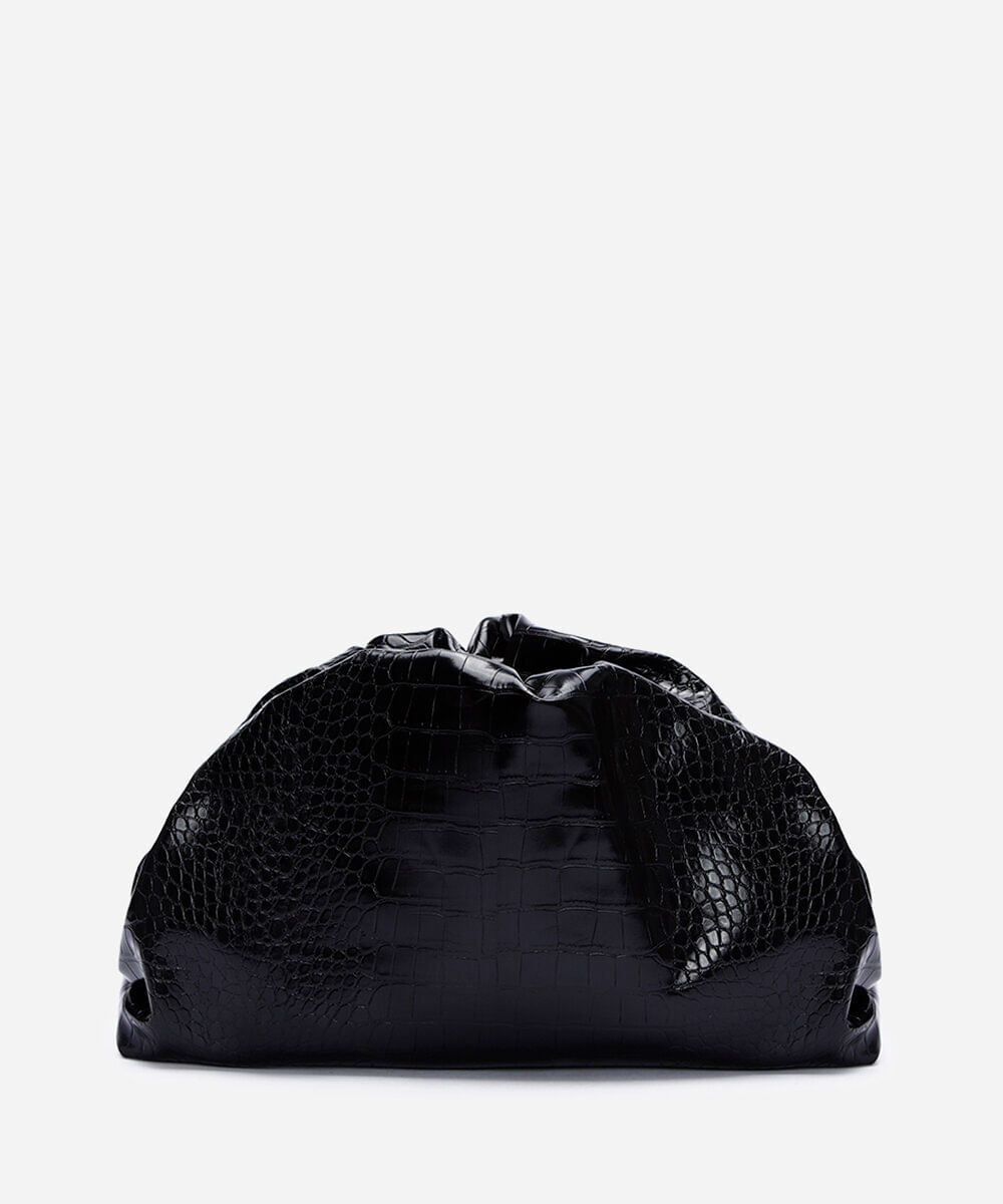 bolsa clutch croco com alça removível preta