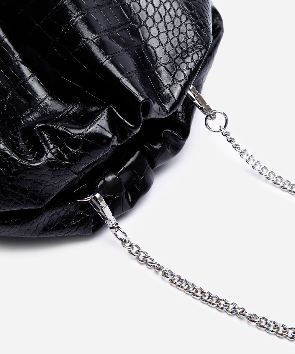 bolsa clutch croco com alça removível preta