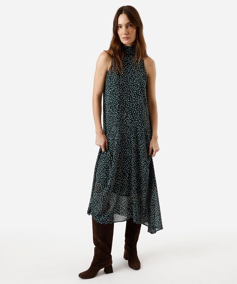 vestido midi feminino halterneck poá verde