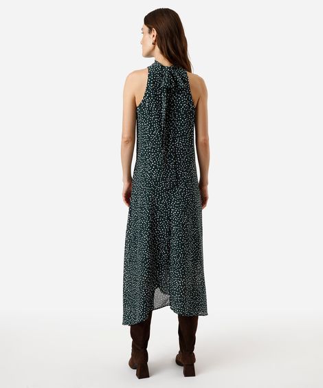 vestido midi feminino halterneck poá verde