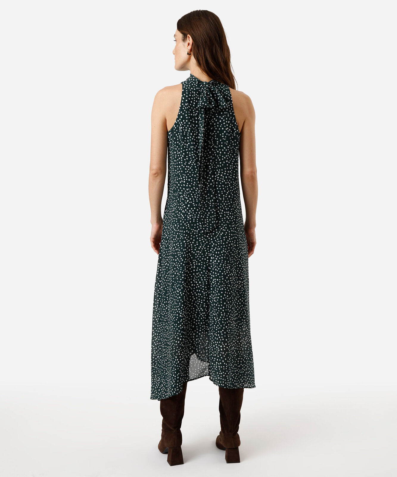 vestido midi feminino halterneck poá verde