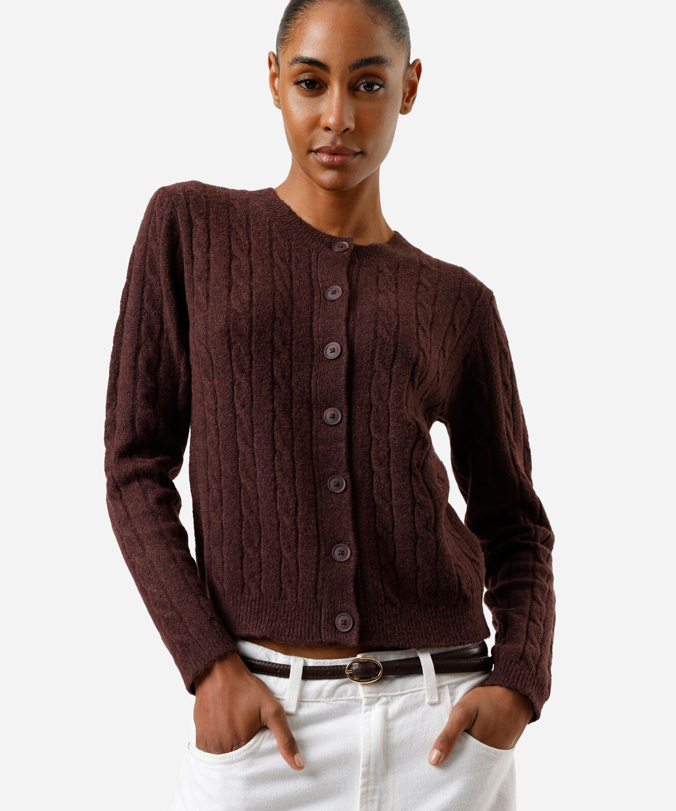 cardigan feminino de tricot texturizado vinho