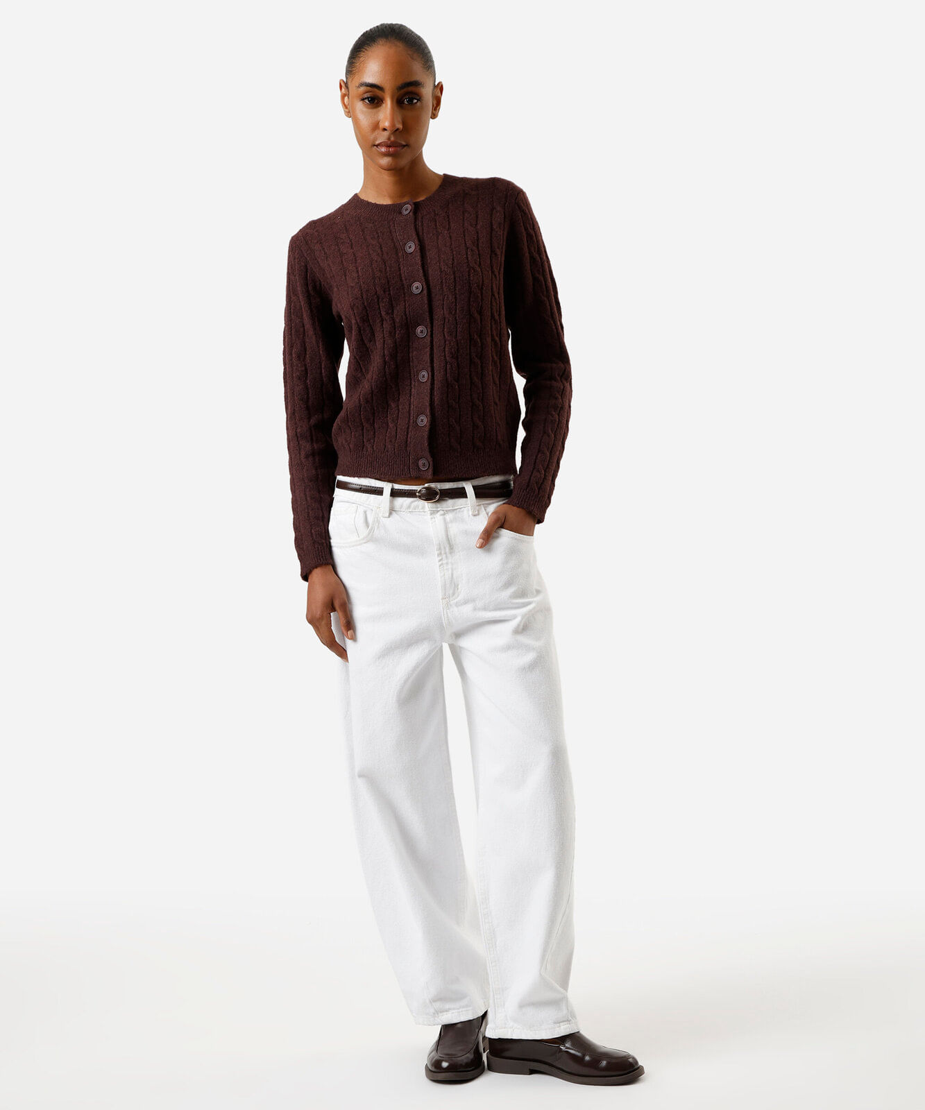 cardigan feminino de tricot texturizado vinho