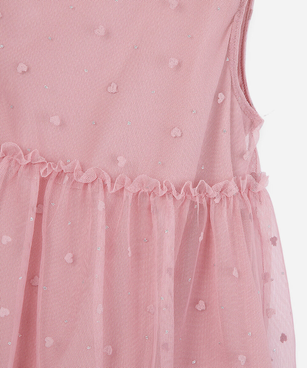 vestido midi infantil de tule coração rosa