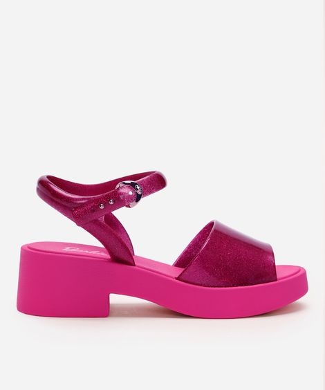 sandália infantil barbie com salto rosa
