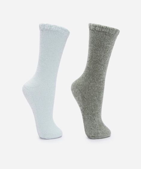 kit de 2 pares de meias femininas cano alto com antiderrapante colorido