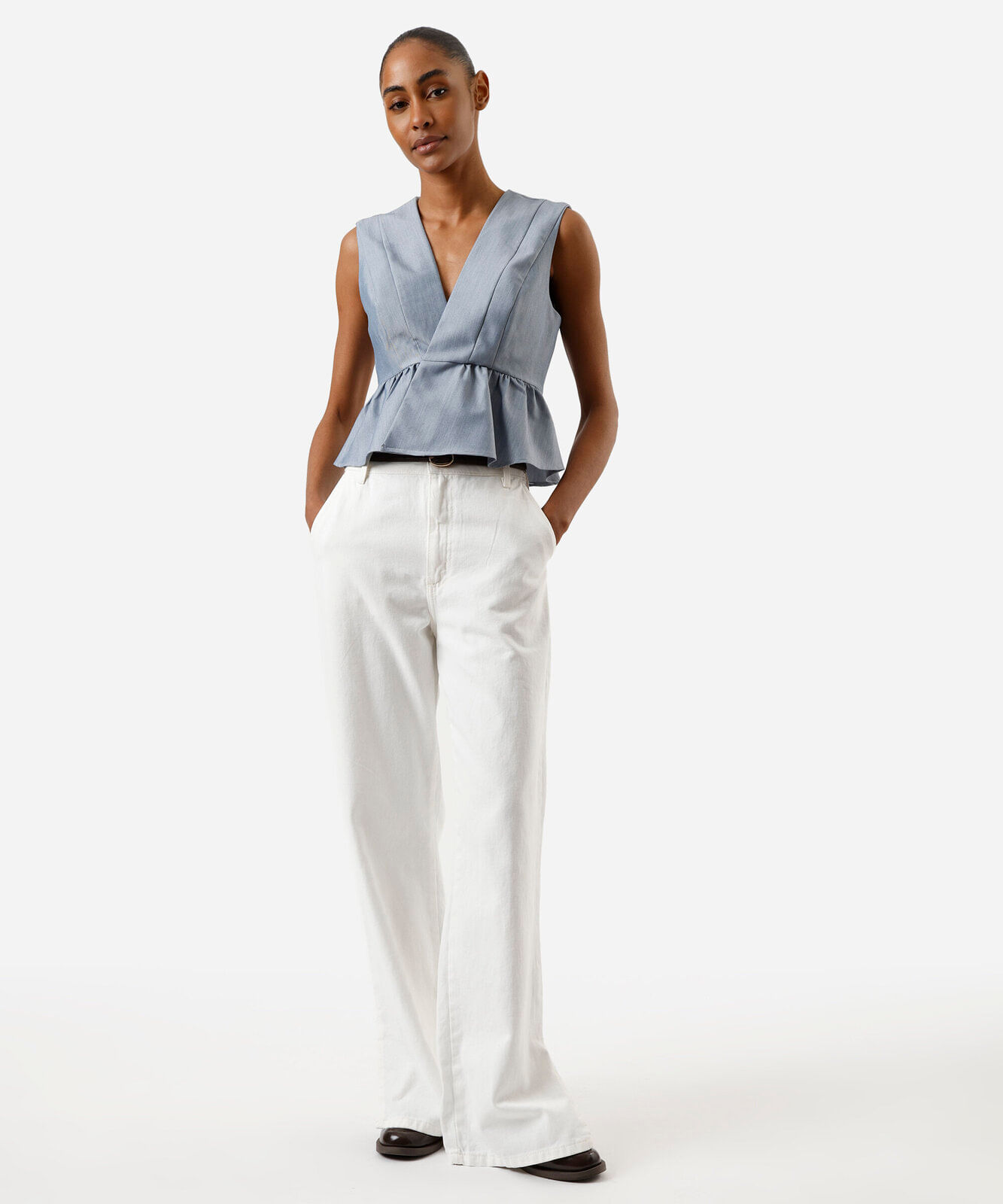 blusa peplum feminina decote v azul