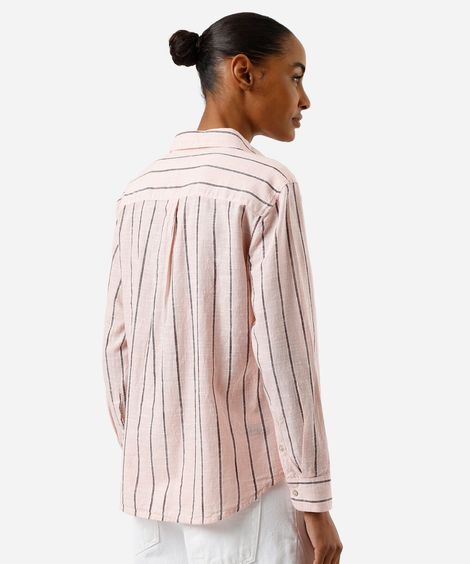 camisa feminina de algodão listrada rosa