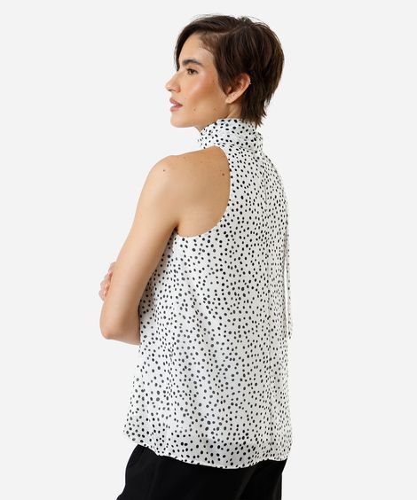 blusa feminina halterneck com amarração poá off white