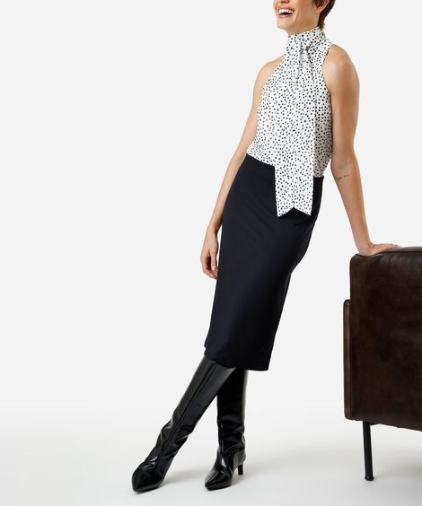 saia midi lápis feminina com fenda preta