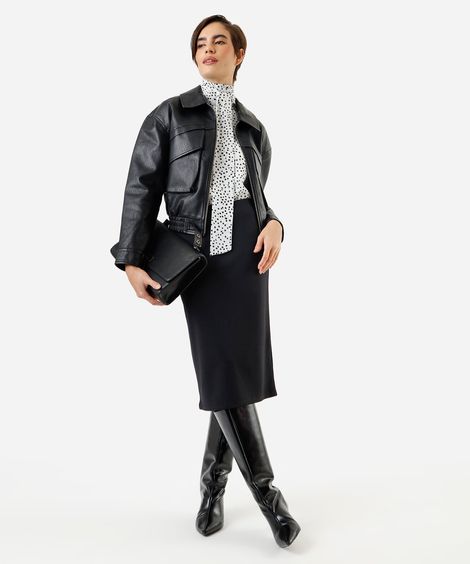 saia midi lápis feminina com fenda preta