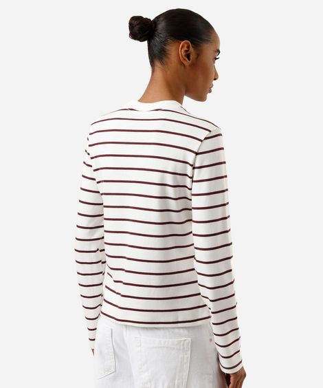 blusa feminina de algodão peruano manga longa listrada off white