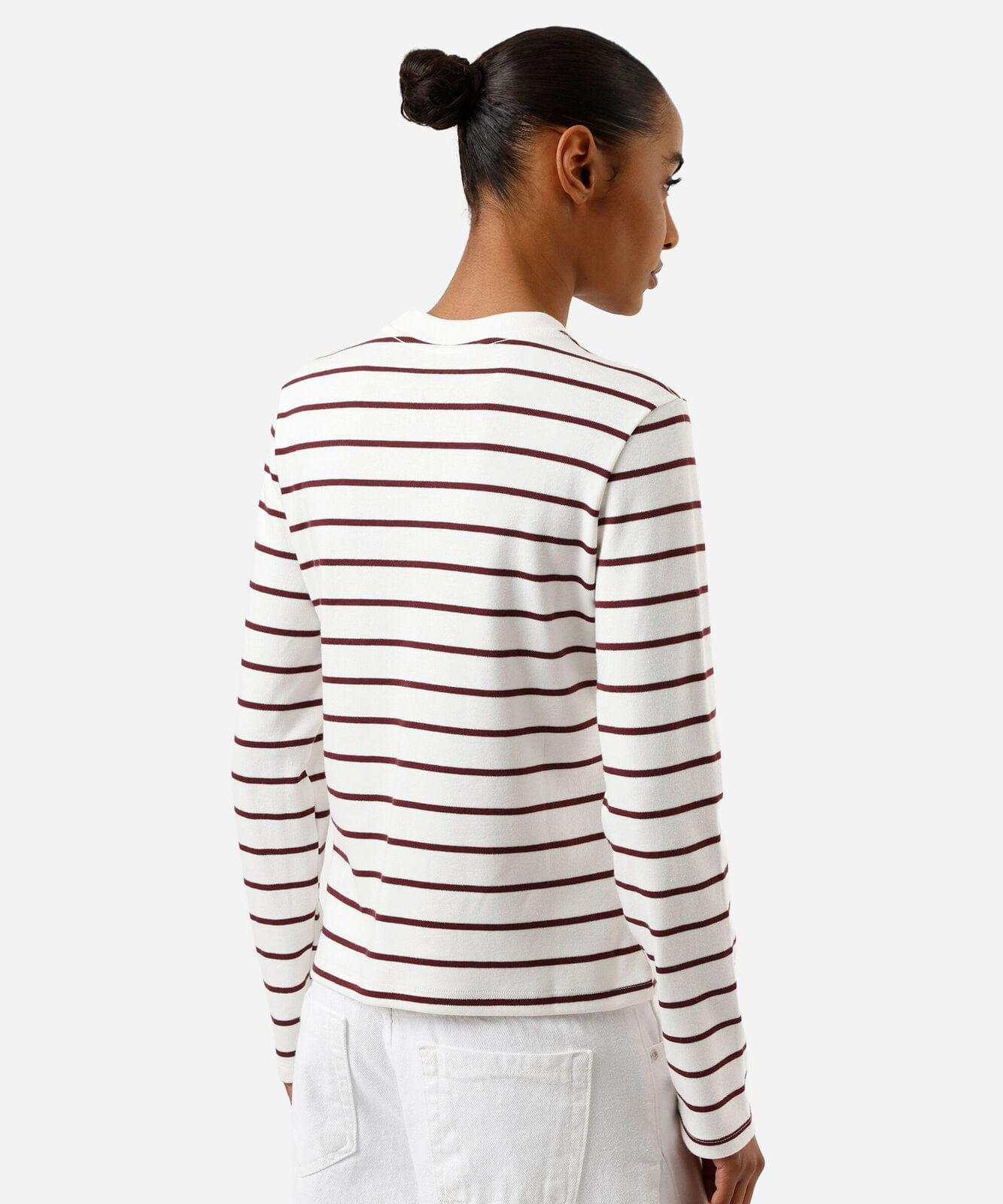 blusa feminina de algodão peruano manga longa listrada off white