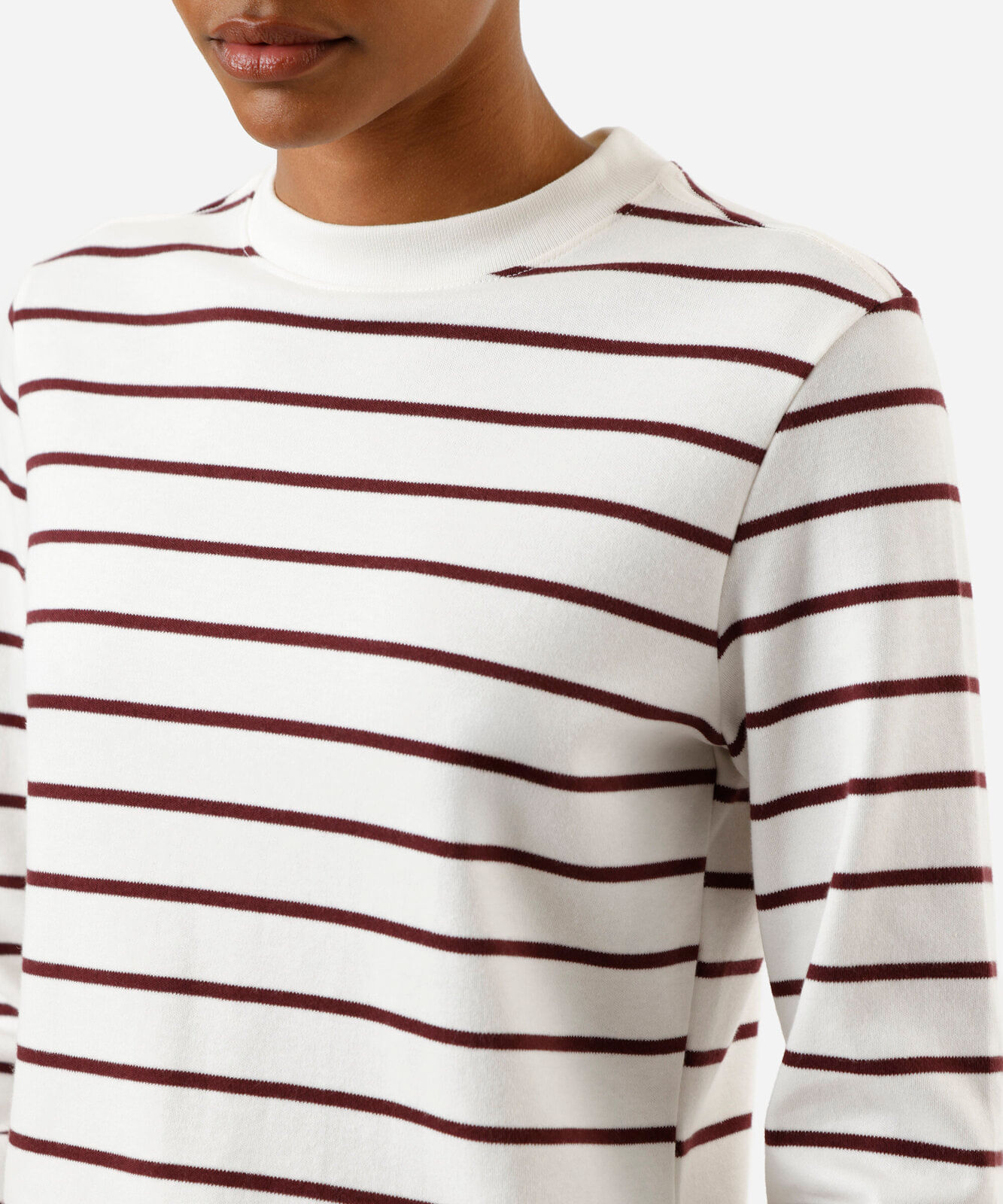 blusa feminina de algodão peruano manga longa listrada off white