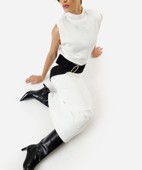 saia midi de tricot canelada off white