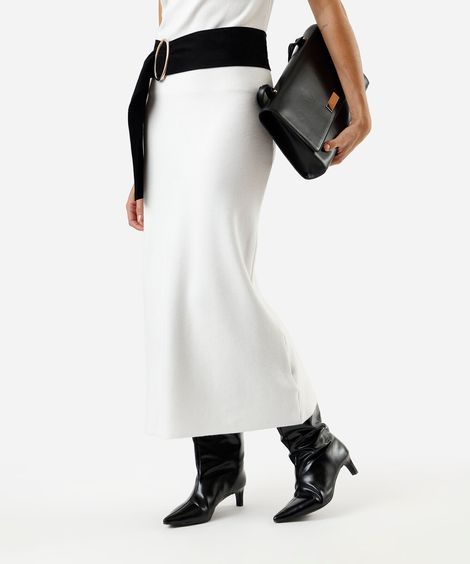 saia midi de tricot canelada off white