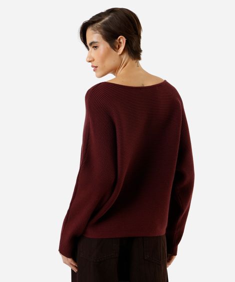 suéter amplo feminino de tricot canelado vinho