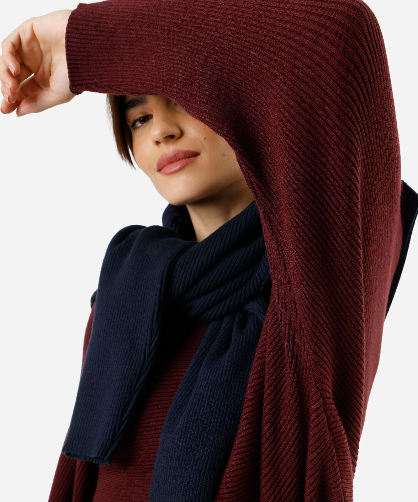 suéter amplo feminino de tricot canelado vinho