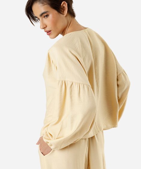 bata feminina com viscose manga longa amarela