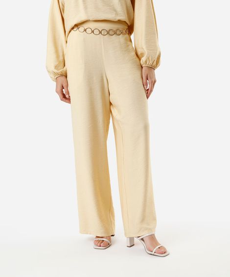 calça reta feminina com viscose cós elástico amarela