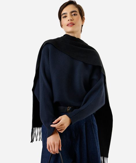 suéter amplo feminino de tricot canelado azul