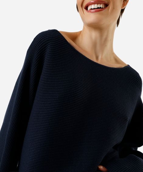 suéter amplo feminino de tricot canelado azul