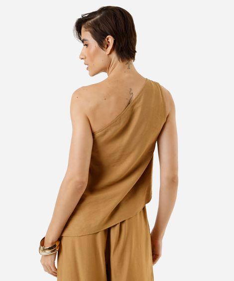 blusa ombro único feminina com viscose assimétrica bege