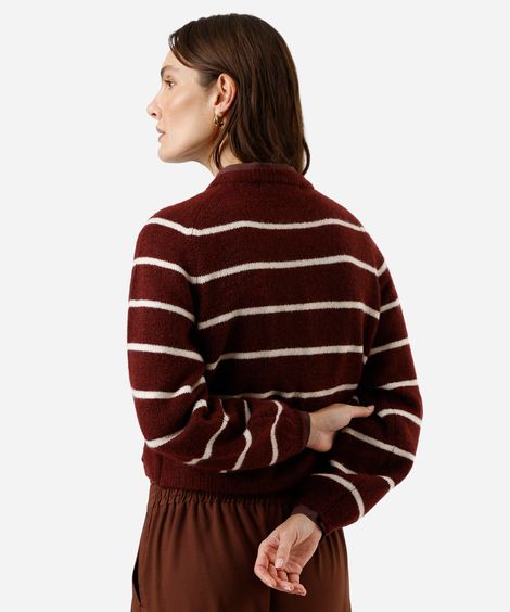 cardigan feminino de tricot com bolsos listrado vinho