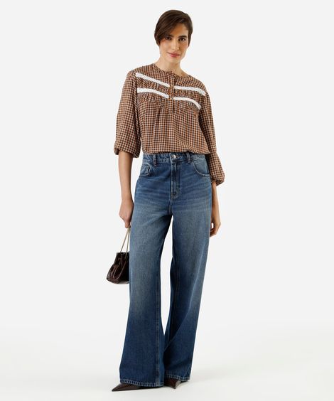 calça wide leg feminina jeans azul