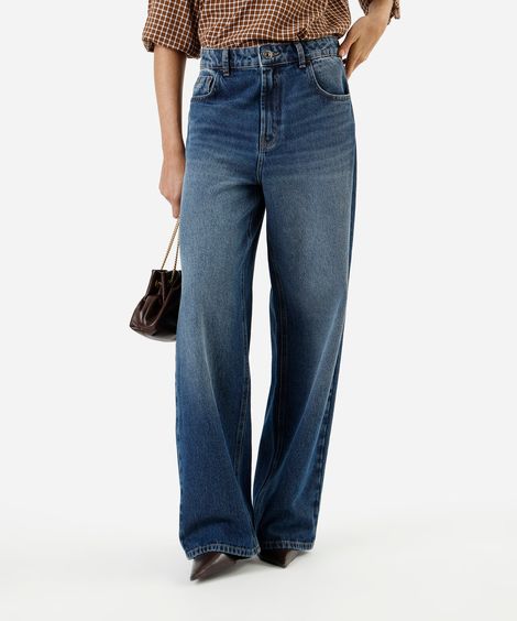 calça wide leg feminina jeans azul