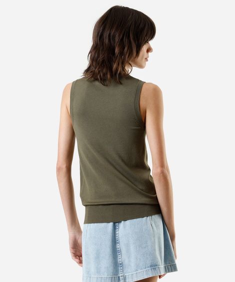 regata feminina de tricot decote redondo verde