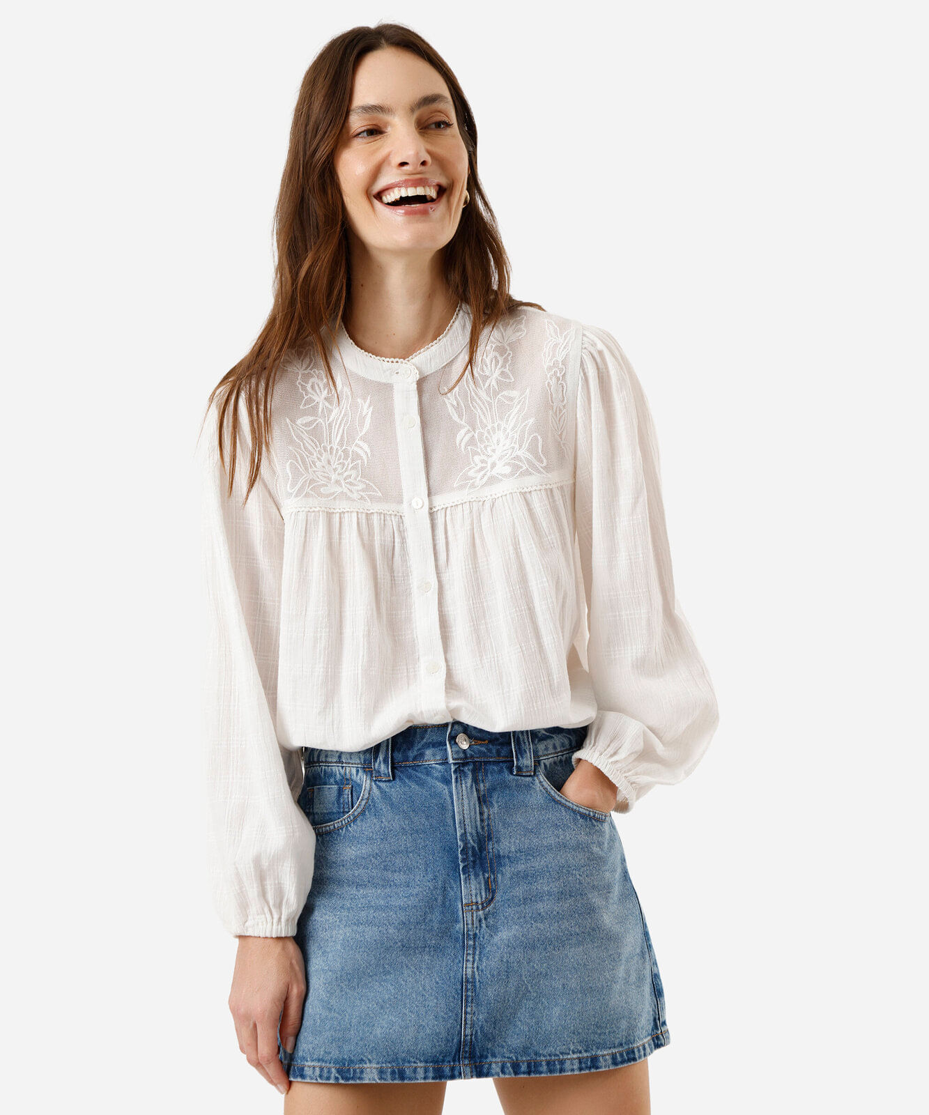 blusa feminina de viscose com renda off white