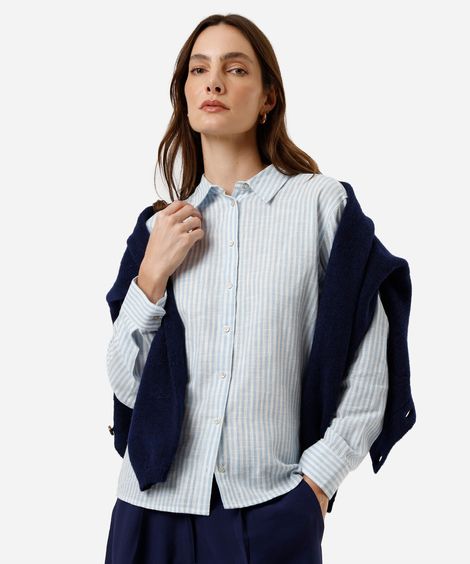 camisa de algodão listrada azul