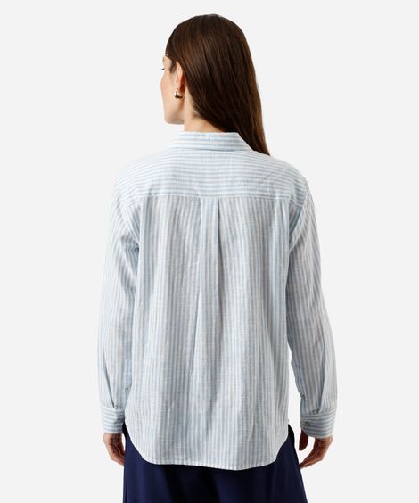 camisa de algodão listrada azul