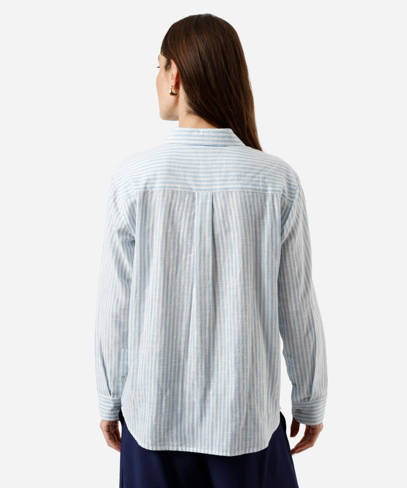 camisa de algodão listrada azul