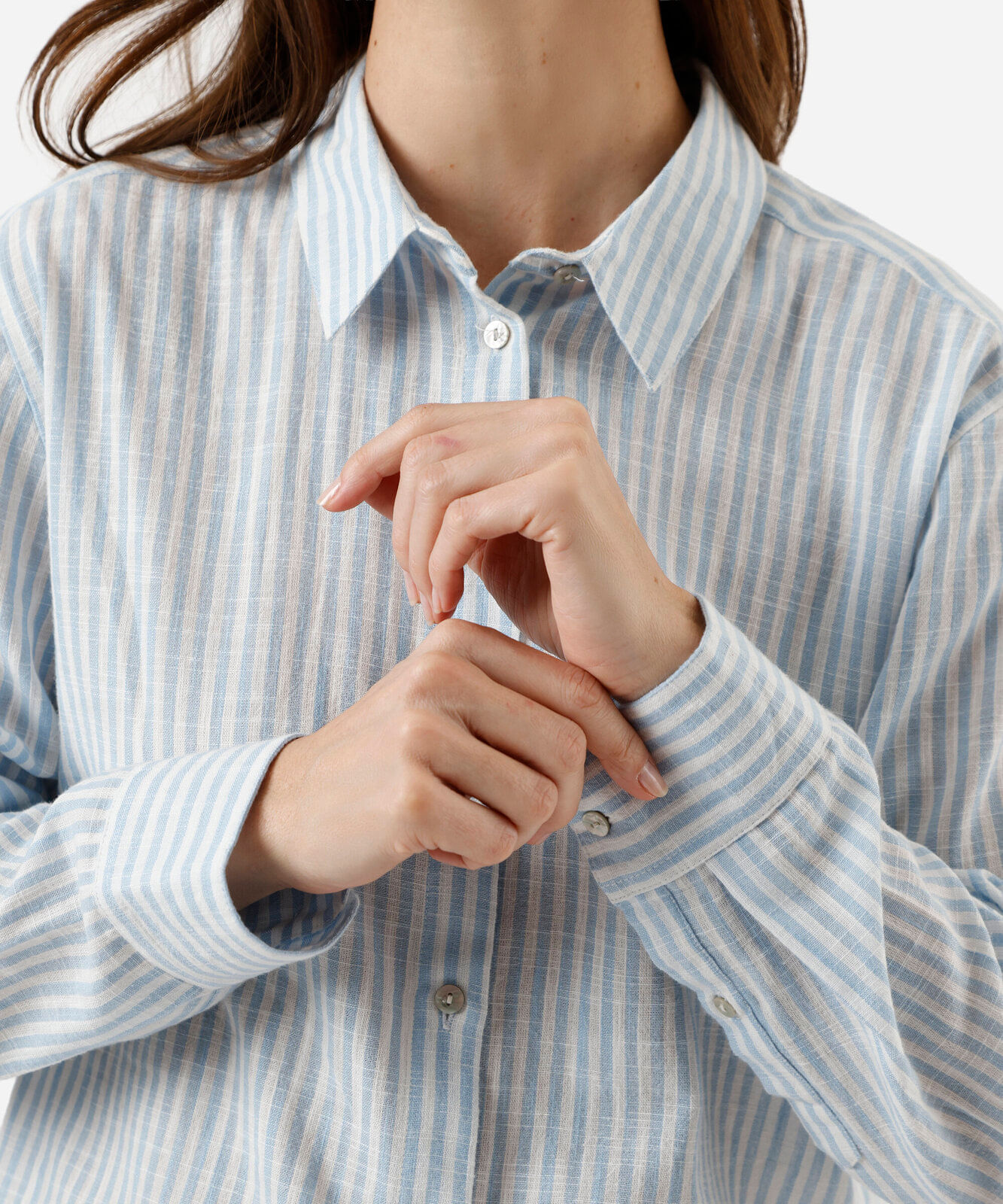 camisa de algodão listrada azul