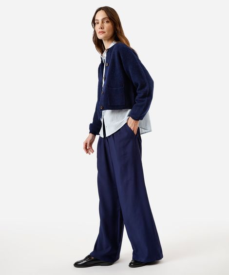 calça wide leg feminina de viscose texturizada azul