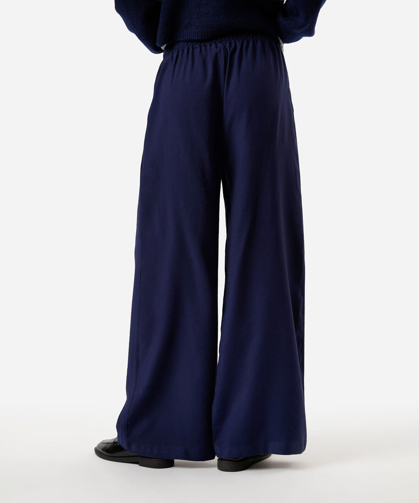 calça wide leg feminina de viscose texturizada azul