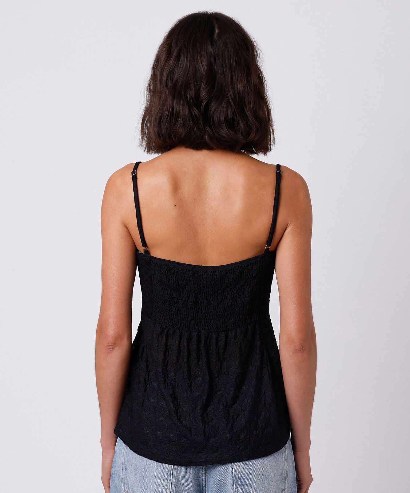 blusa peplum feminina de renda alça fina mindset preta