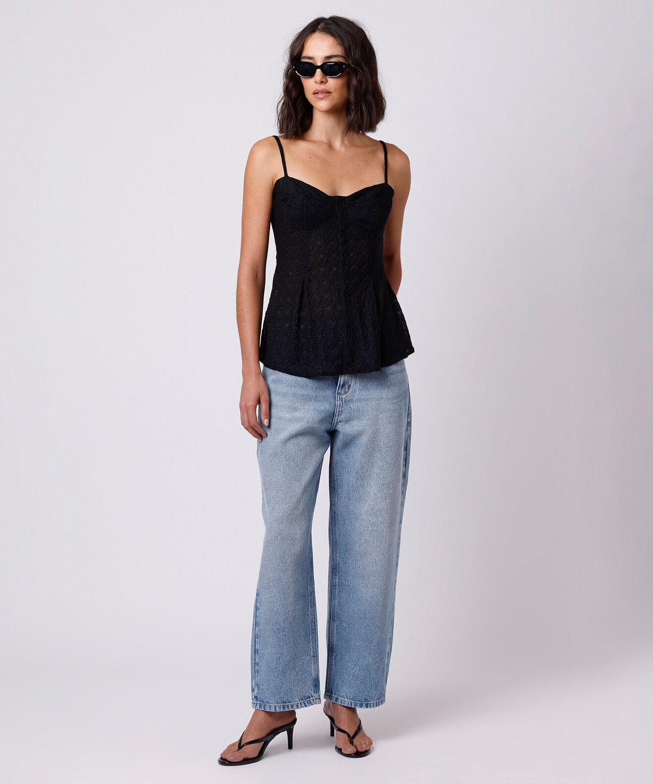 blusa peplum feminina de renda alça fina mindset preta