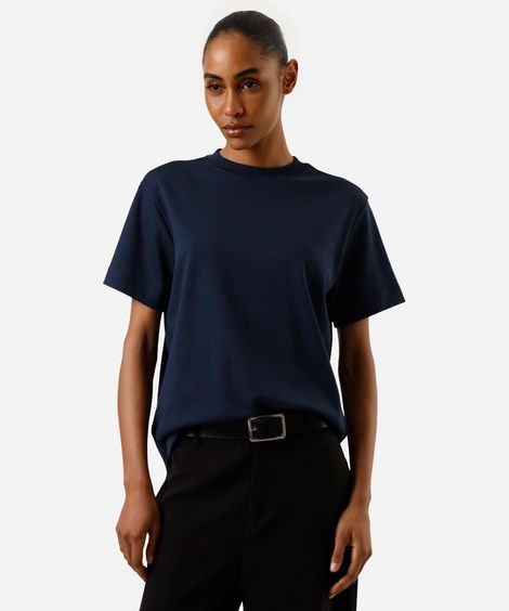 camiseta básica feminina de algodão peruano azul